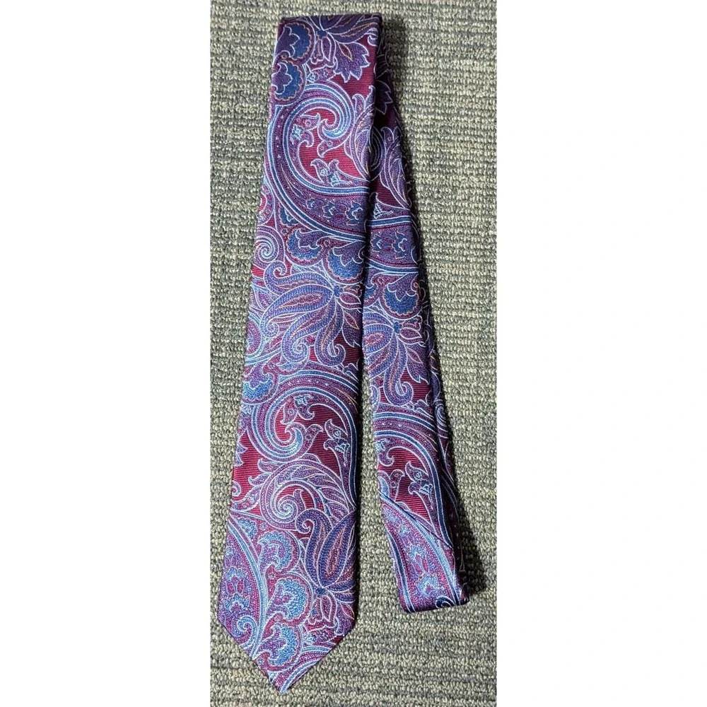 New Mens Silk Tie Pronto Uomo Paisley Blue Burgundy Wine 59